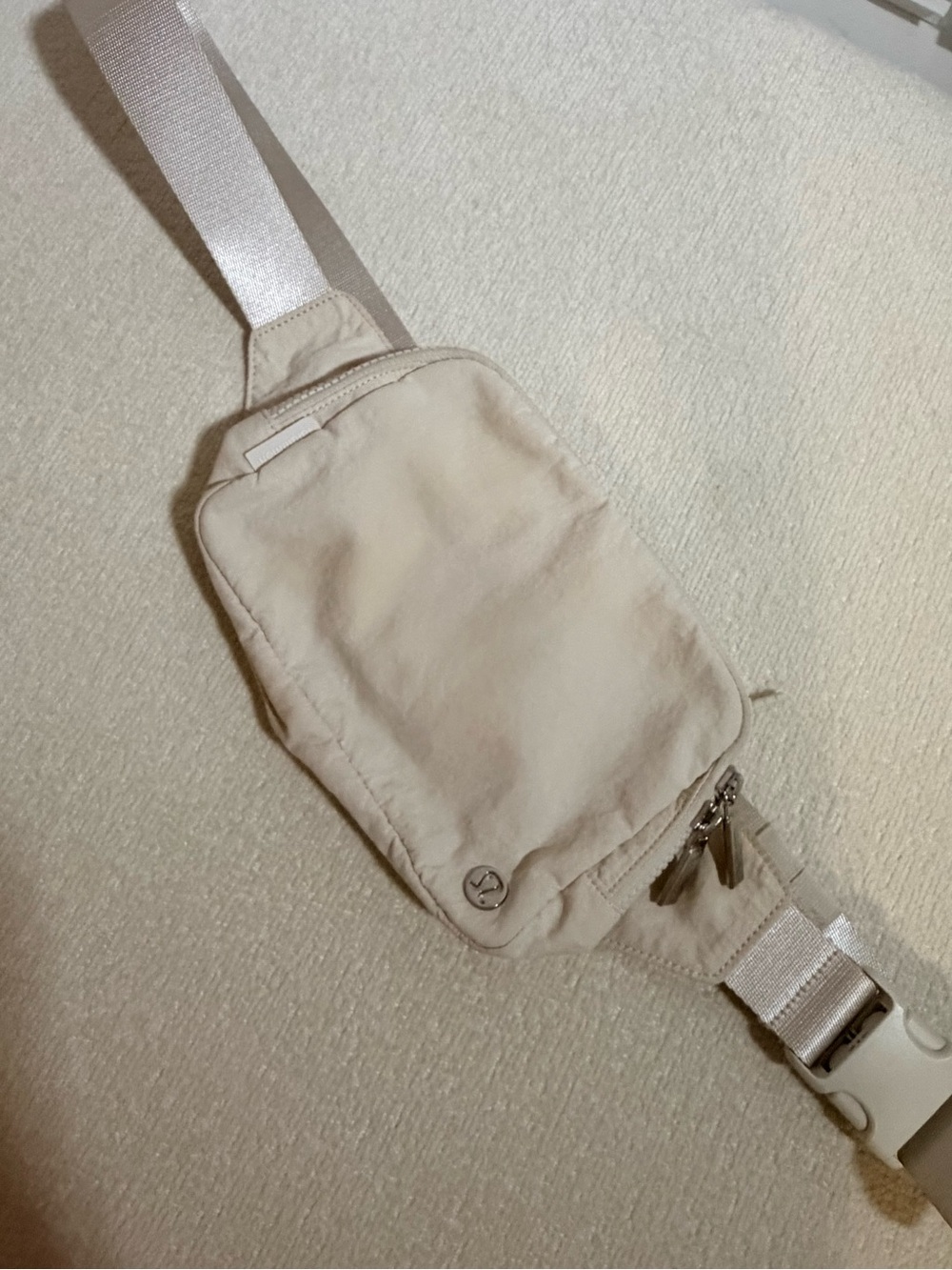 lululemon athletica Cream Belt Bag with Silver Hardware